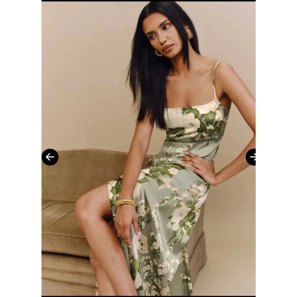 Women's Reformation silk Maxi Dress Size 12 Green White Floral